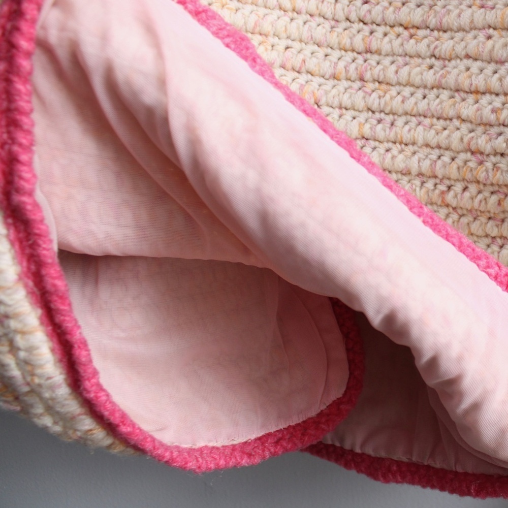Handmade Crochet Knit Wool Cream & Pink Toggle Hooded Jacket Sweater Size Small - Picture 7 of 7